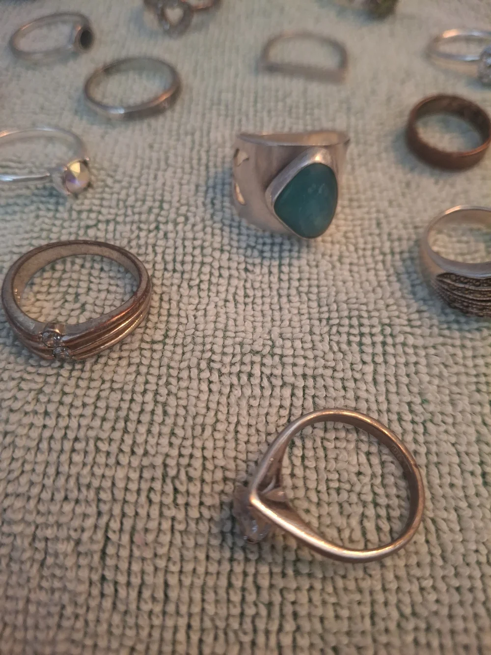 Mixed Silver Tone Women’s Ring Set with Turquoise Accent